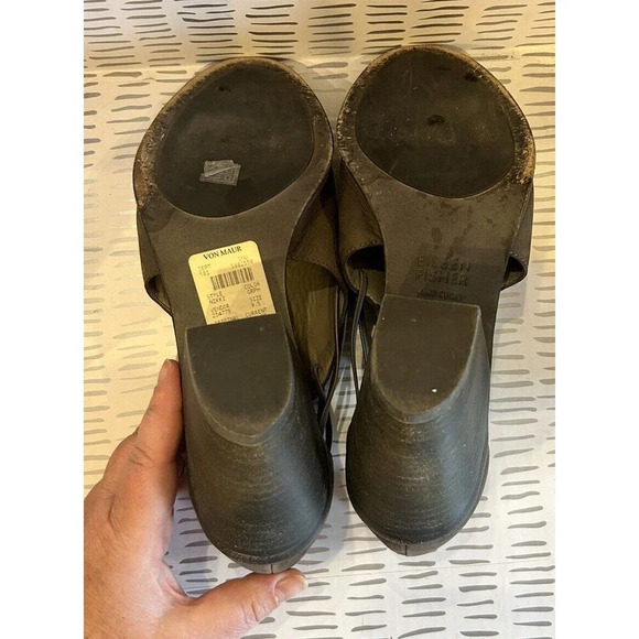 Eileen Fisher Womens 9.5 Sandals Block Heel Olive Khaki Leather Strappy Open Toe - Picture 7 of 7